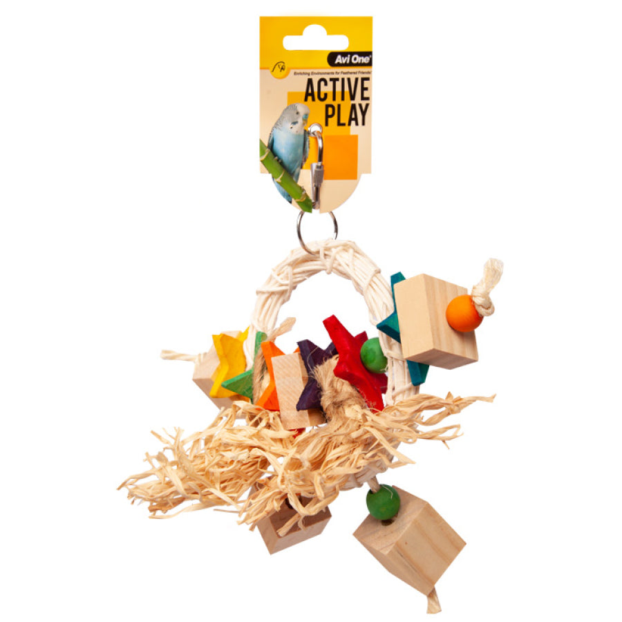 Rattan Hoop with Beads Stars and Blocks Bird Toy