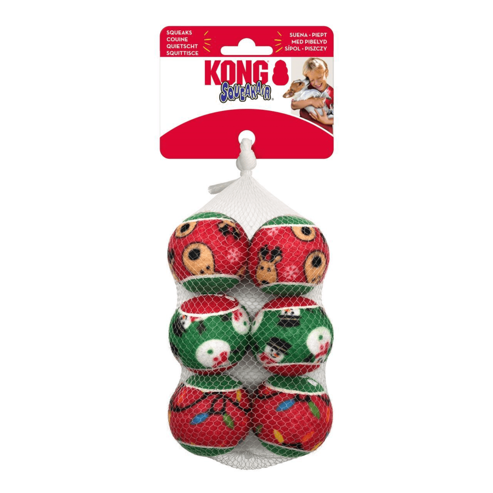 6pk Squeaky Christmas Tennis Balls - Medium