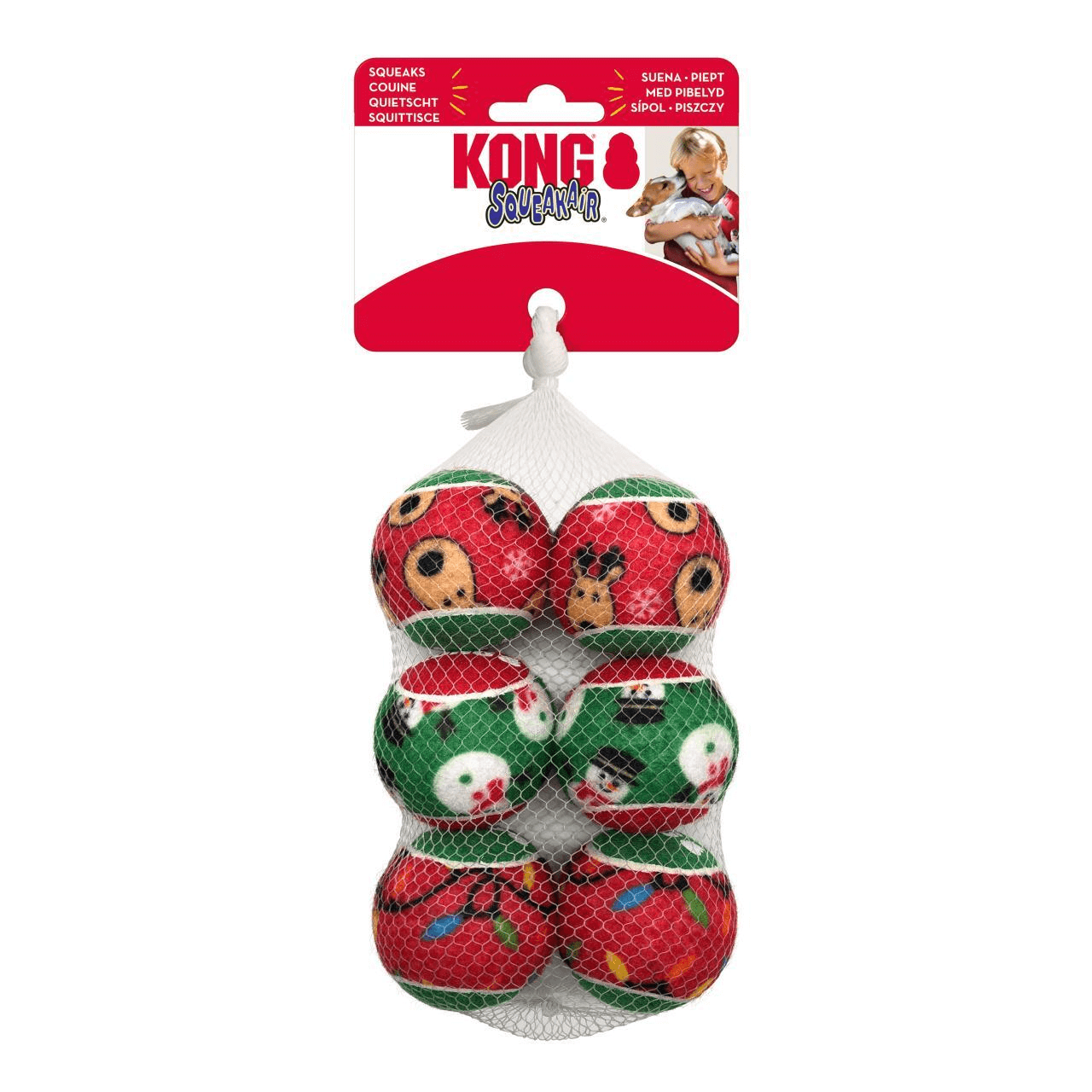 6pk Squeaky Christmas Tennis Balls - Small